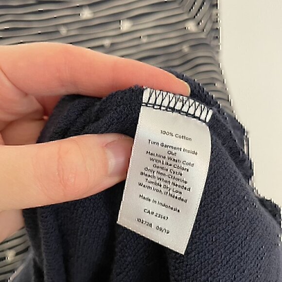 T BY TALBOTS Long Sleeve Mixed Print Dress Navy Blue Cream Striped Floral Cotton - Picture 7 of 11